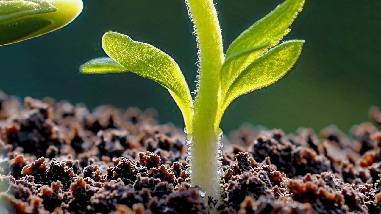 Small Green Seedling Growing Out of Dark Soil