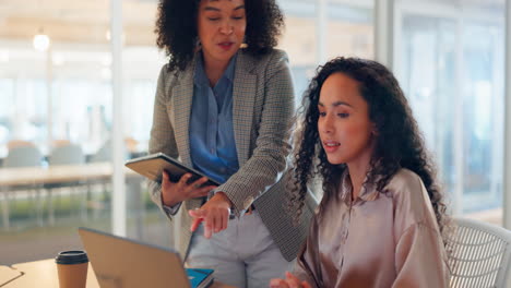 business, women and manager help employee