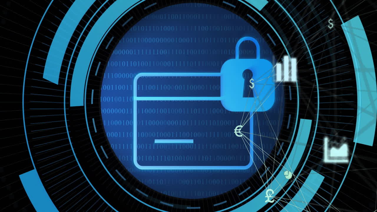 animación de la red de conexiones con iconos a través de tarjetas de crédito