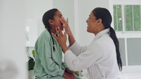 Face-cream,-kid-or-mother-in-bathroom-cleaning