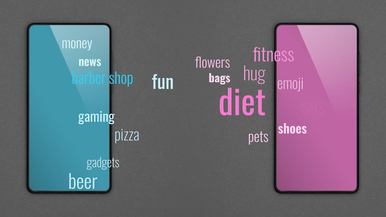 Two smartphones share text messages over gray
