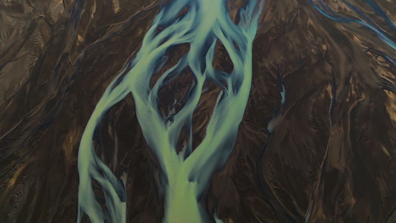 Braided Glacial River In K&aacute;lfafell, Iceland - Aerial Shot