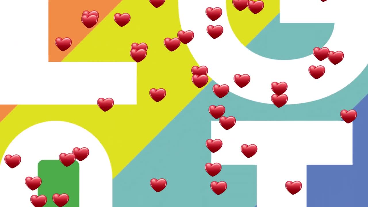 레인보우 배경에 lgbt를 떠다니는 심장의 애니메이션