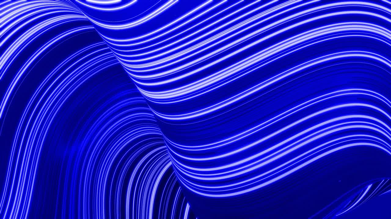 Beautiful blue abstraction of waves on surface like fabric folds or waves on liquid, blue color gradient, extruded lines as stripes on cloth surface. 4k looped background with smooth animation