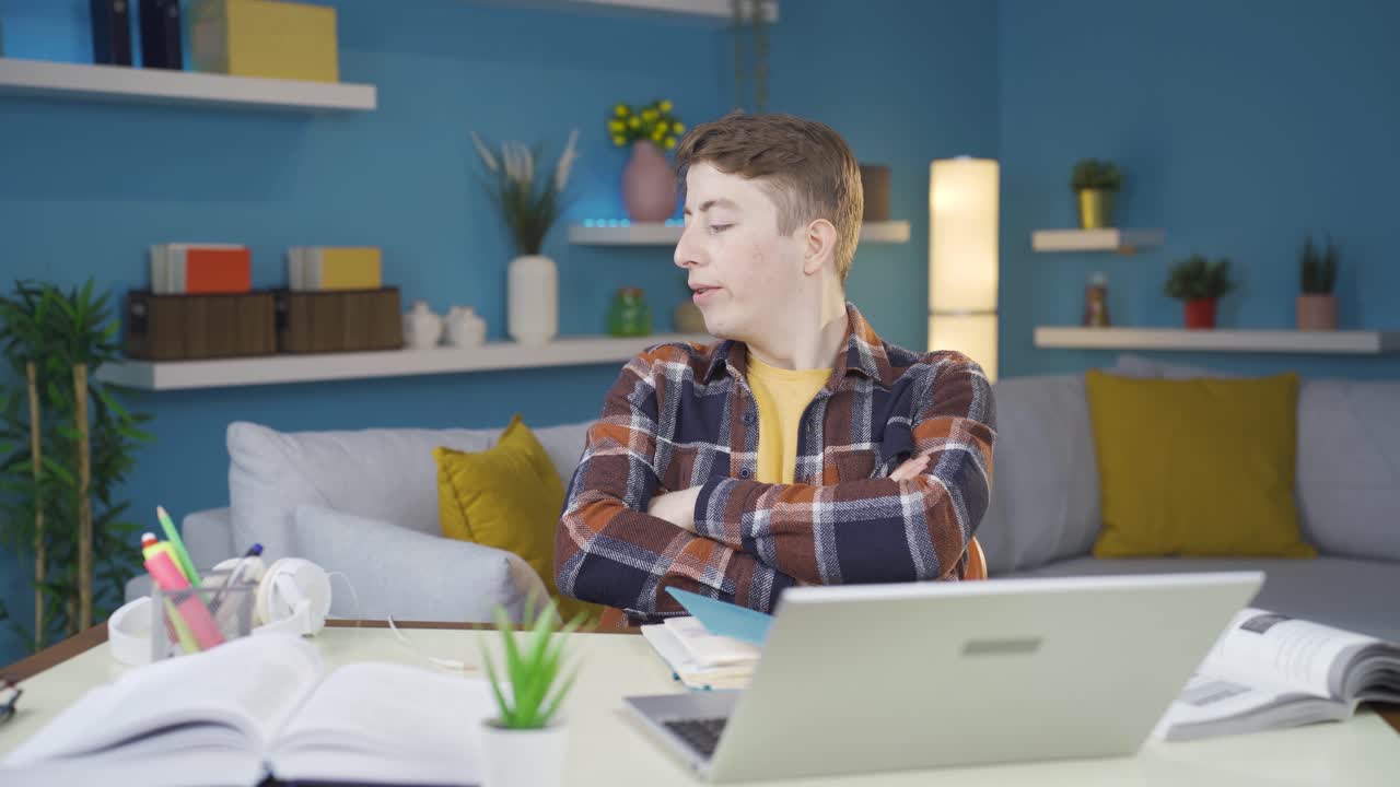Student tired of doing homework.