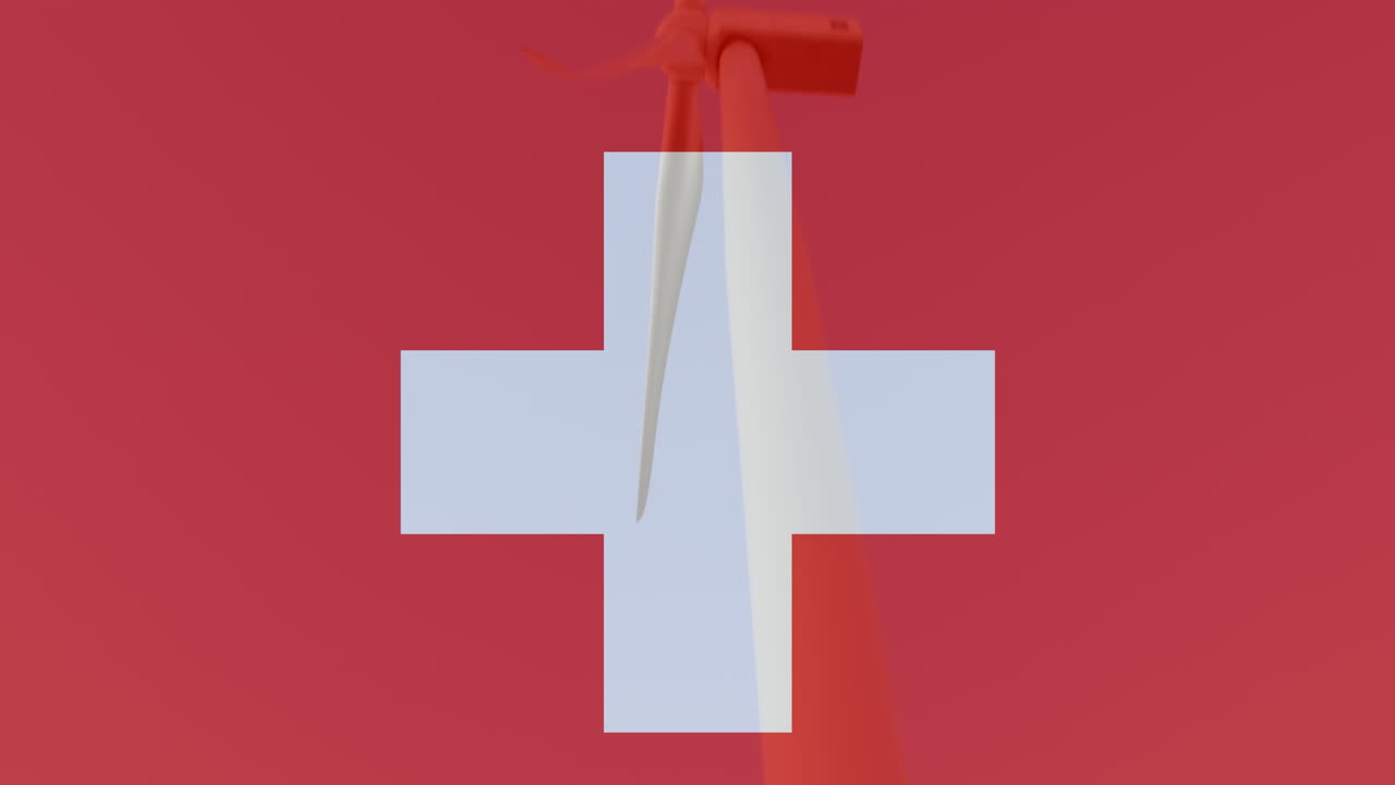 Animation of flag of switzerland over wind turbine