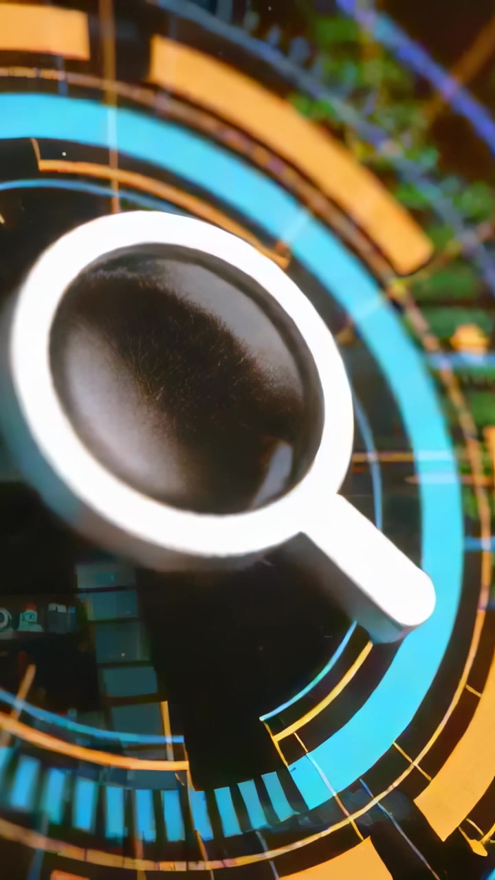 Vertical video: Rotating HUD causing white magnifier showing gold sparks on grid, rings for scan