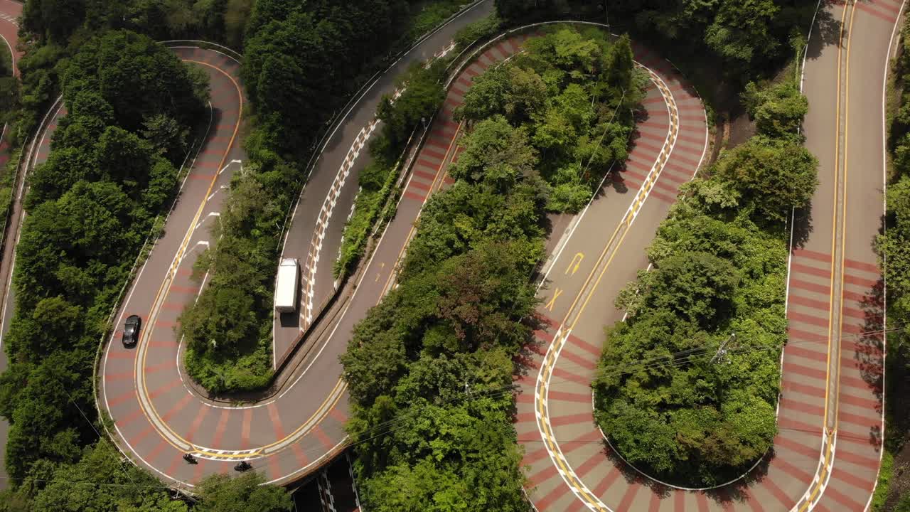 Drone Shot of a windy road in Tokyo Japan