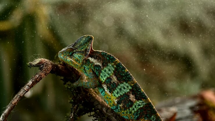Chameleon in the rain shot at 1000fps