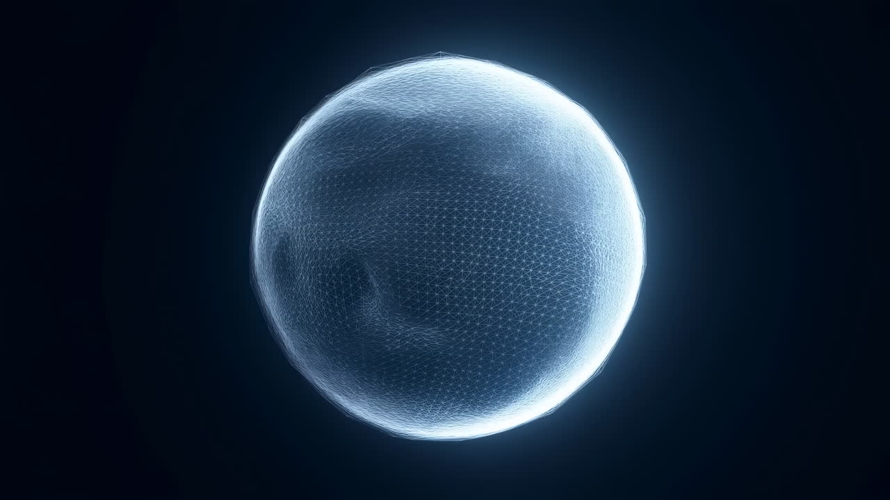 Abstract Digital Wireframe Sphere Pulsating on Black Background