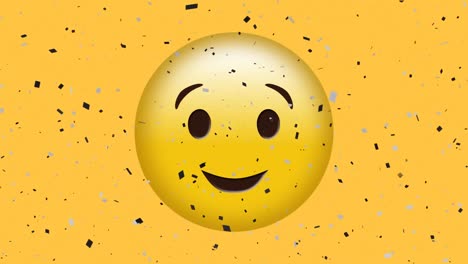 animación de confeti cayendo sobre un emoji de corazón besando sobre un fondo amarillo