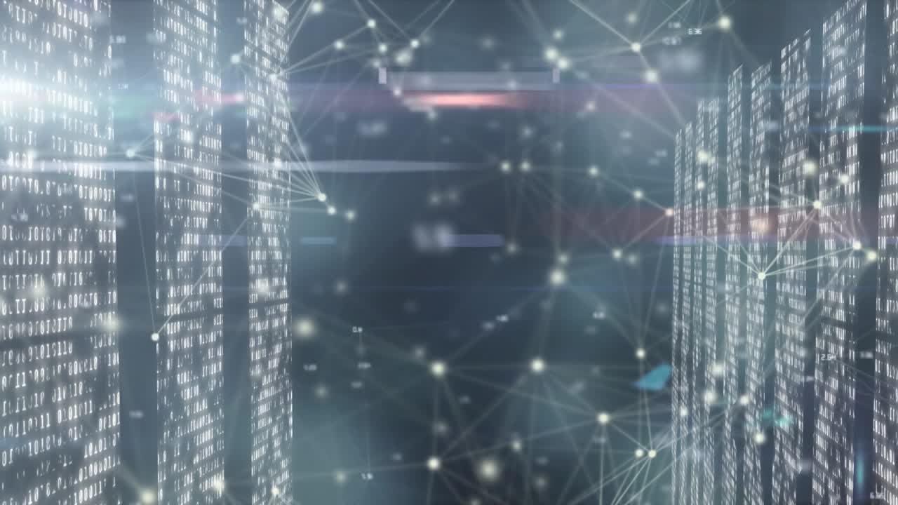 Animation of network connecting dots with financial data on digital interface
