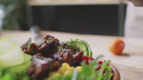 delicious vegetable bowl with grilled meat