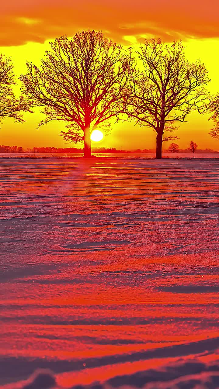 Sunset timelapse with vibrant colors behind silhouetted trees