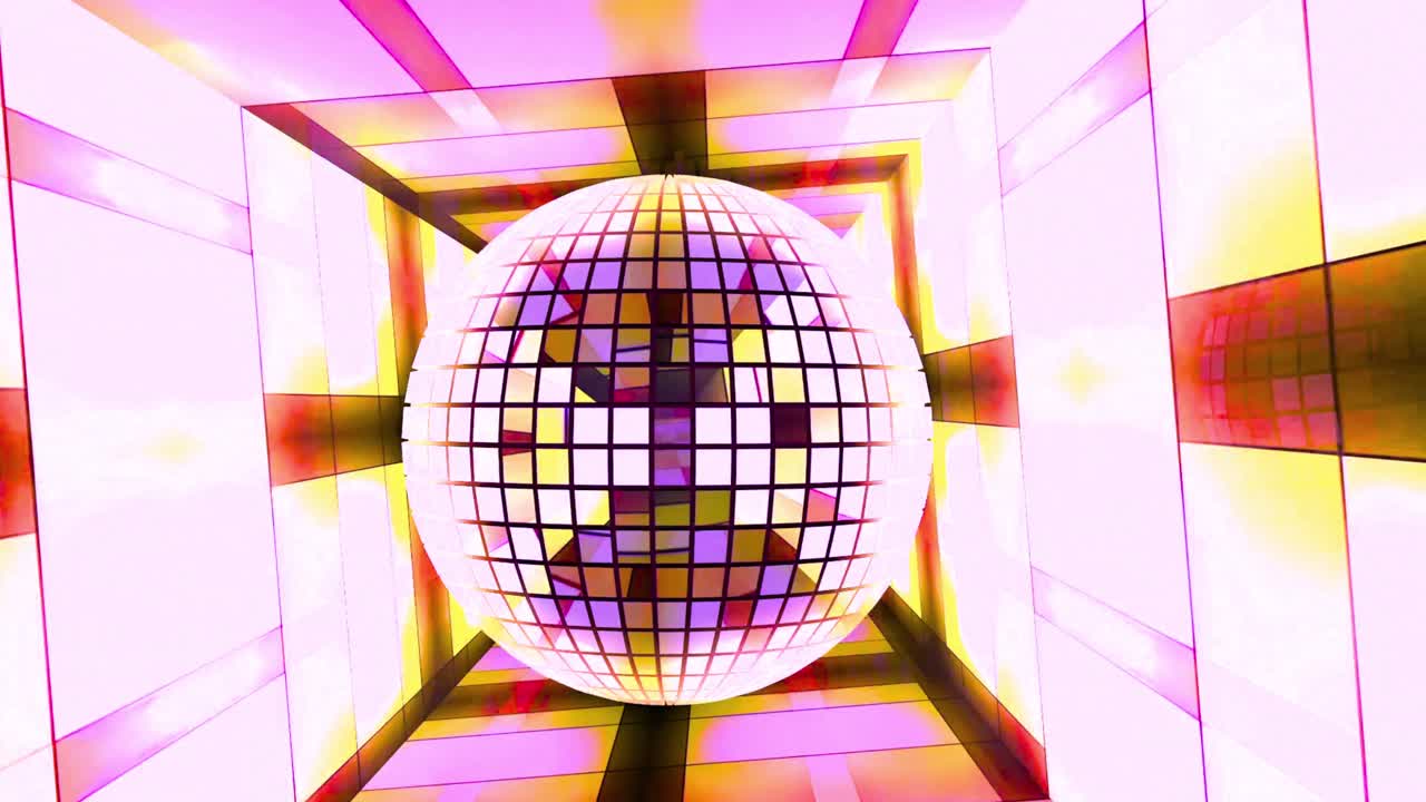 Sfera stroboscopica dinamica su sfondo di tunnel geometrico luminoso