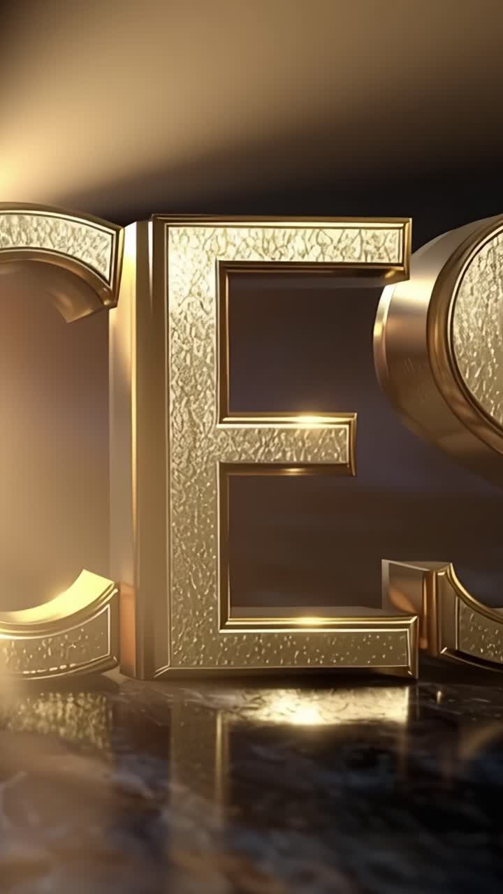 Lettere dorate che illuminano lo sfondo scuro: Una splendida esposizione visiva di eleganza e lusso nella tipografia con riflessi accattivanti e un design raffinato.