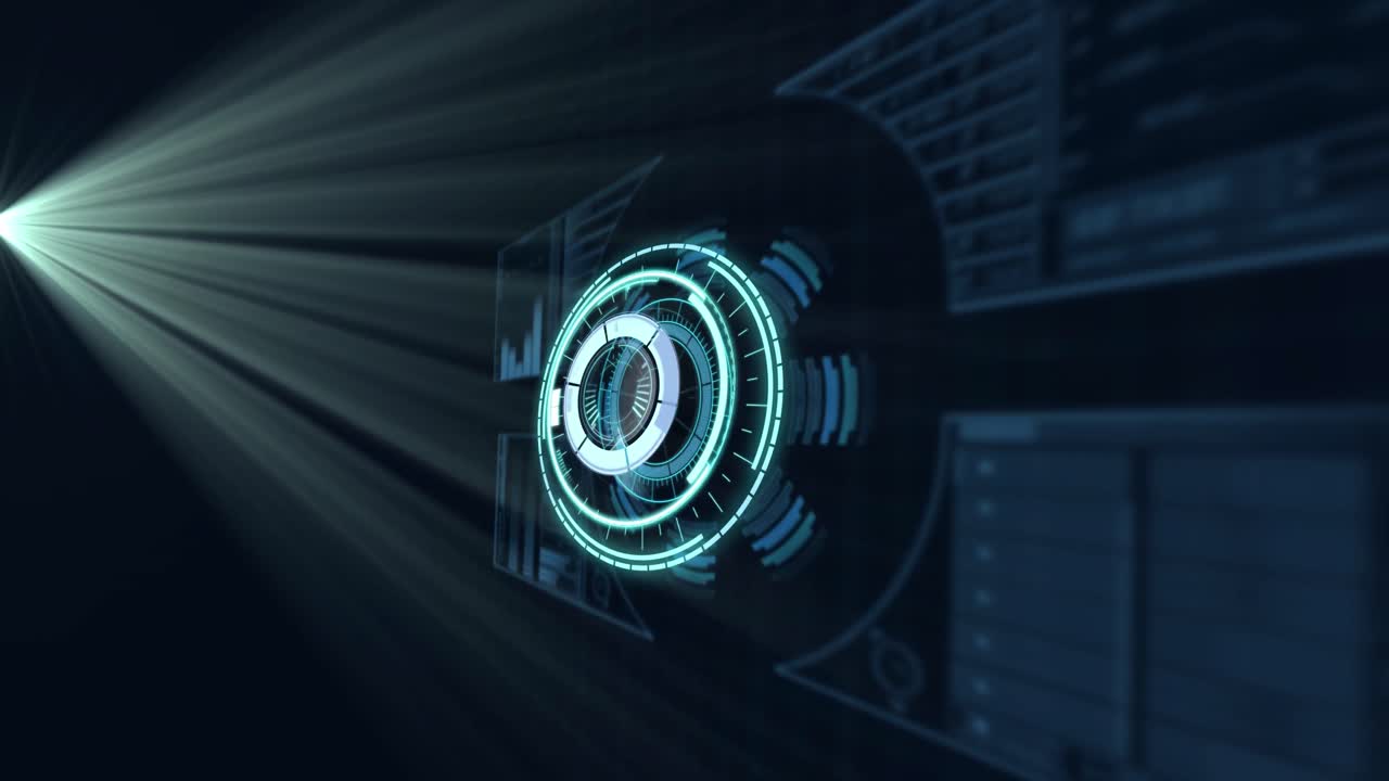 Animazione di mirini di scansione ed elaborazione dati su schermo digitale
