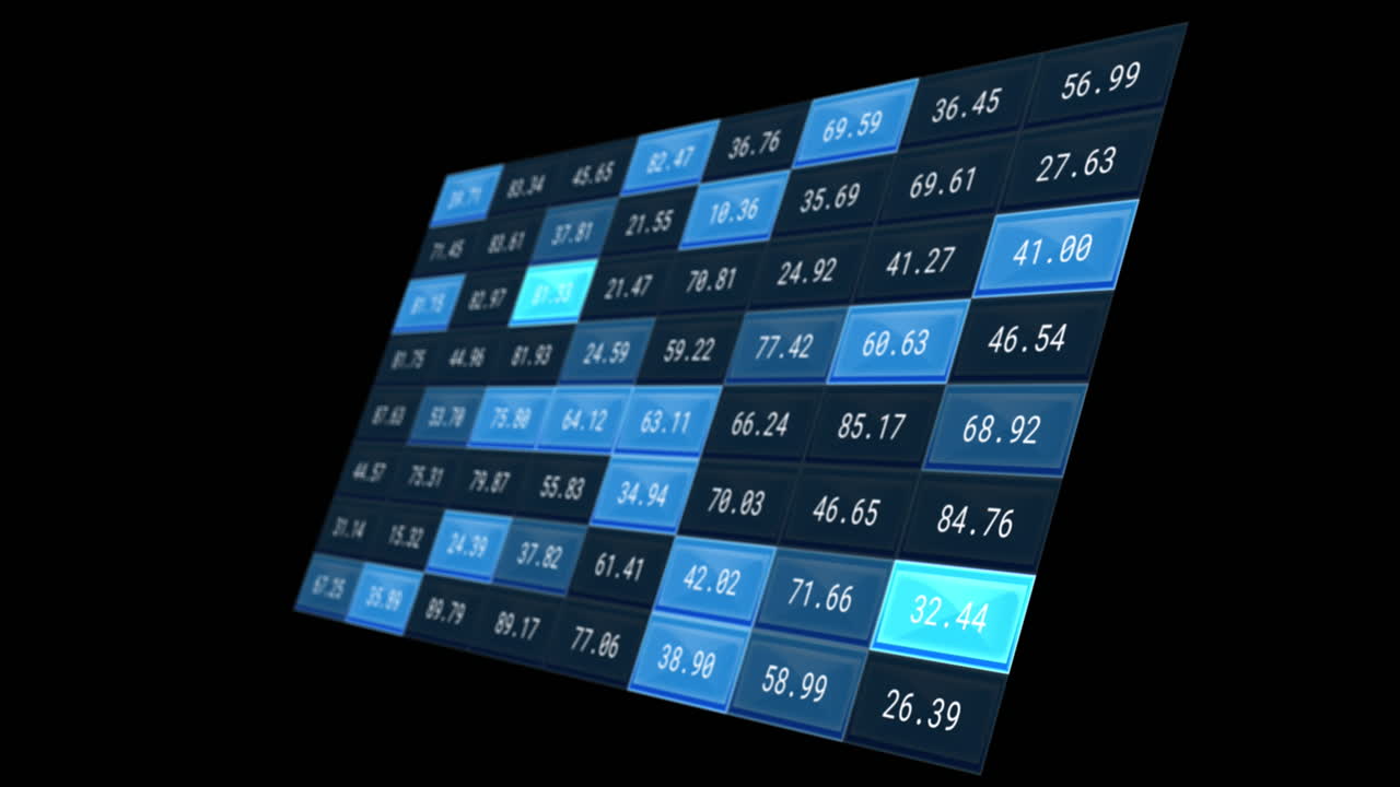 Animazione dell'elaborazione di dati finanziari su sfondo nero