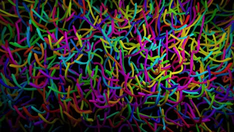 3d astratto sfondo a anello con luce al neon, lampi multicolori di lampadine di forme insolite. linee curve lampeggiano luminose. vj loop motion design bg.