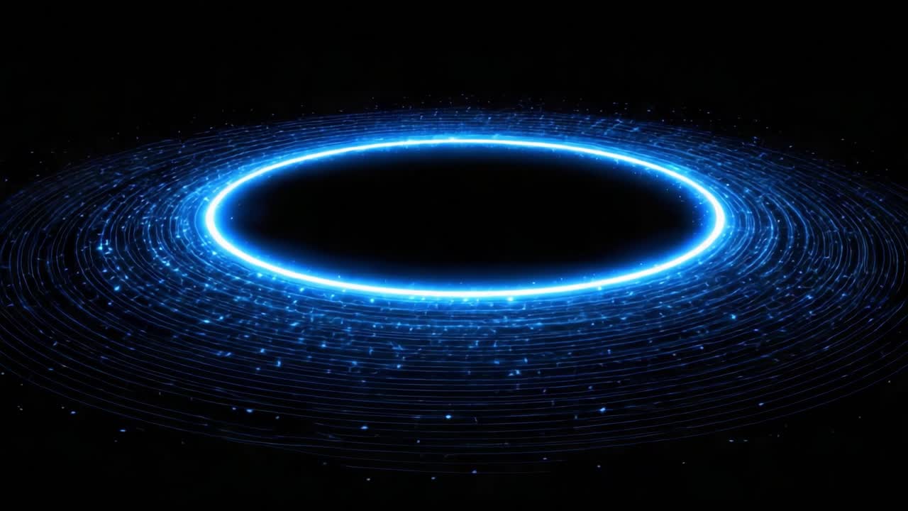 A Stunning Visual Representation of Ethereal Blue Light Circles Emitting from the Center, Creating an Enchanting, Cosmic Vortex in a Darkened Background