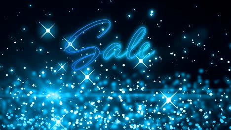 sale text against blue sparkles and glowing spots in background