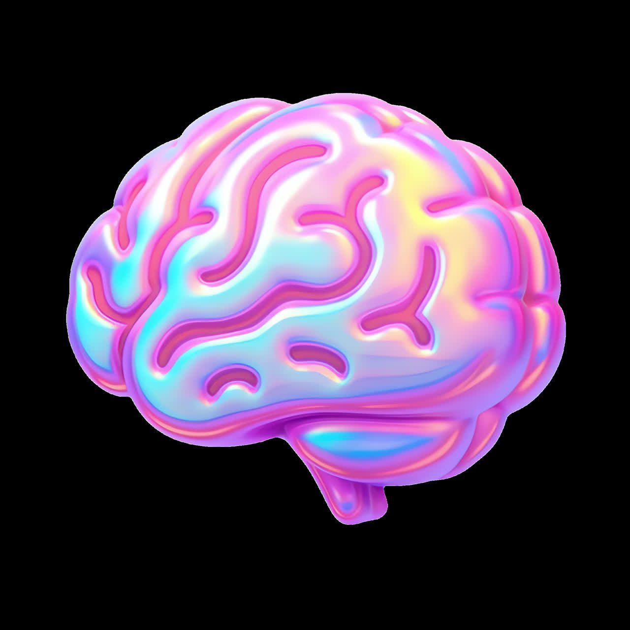 Colorful abstract brain illustration animation isolated asset, transparent 4K video, alpha channel