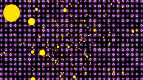 neon purple circles and yellow-orange dots animating in grid pattern, as animated illustration