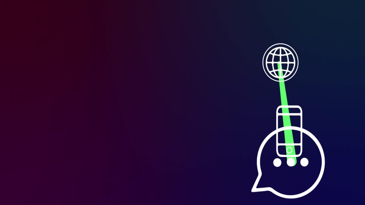 해군 배경에 있는 스마트폰과 기술 아이콘의 연결 애니메이션