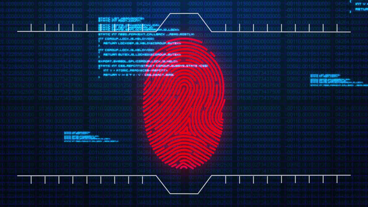 animación del procesamiento de datos digitales sobre huellas dactilares biométricas