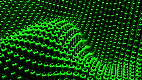 Abstract digital particle waves on a black background, seamless loop. Design. Visualization of digital data transfer in hyperspace