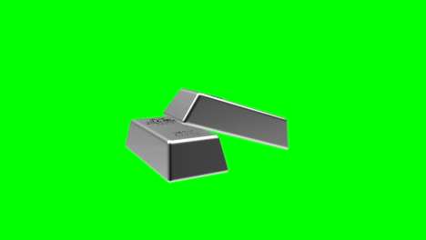 la animación en 3d de las barras de plata gira en una pantalla verde.