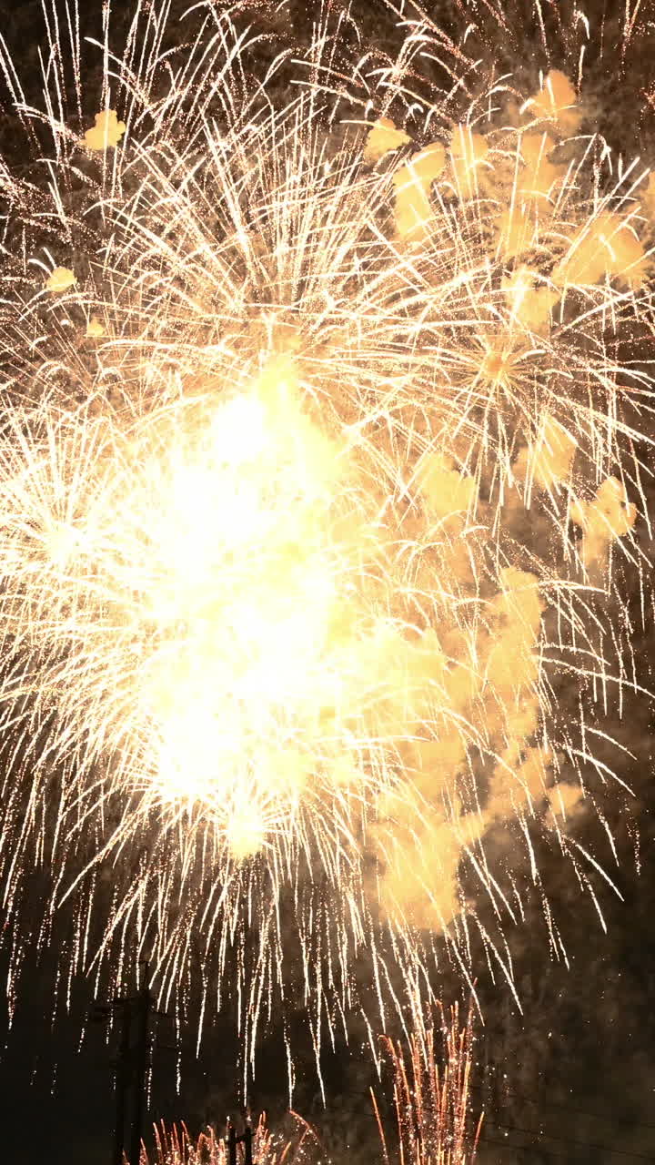 Lo spettacolare spettacolo dei fuochi d'artificio dorati di notte