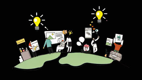 creative teamwork collaboration innovation ideas animation isolated asset, transparent 4k video