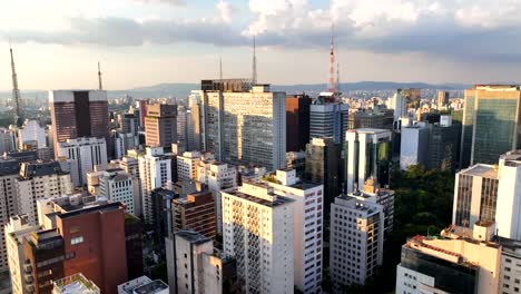 Conjunto-Nacional-in-São-Paulo,-Brazil-is-an-iconic-building-with-a-unique-hexagonal-shape-and-diamond-shaped-tiles-visible-from-a-drone's-view