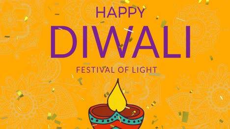 animación del feliz festival de diwali de luz sobre calabaza de neón sobre fondo marrón