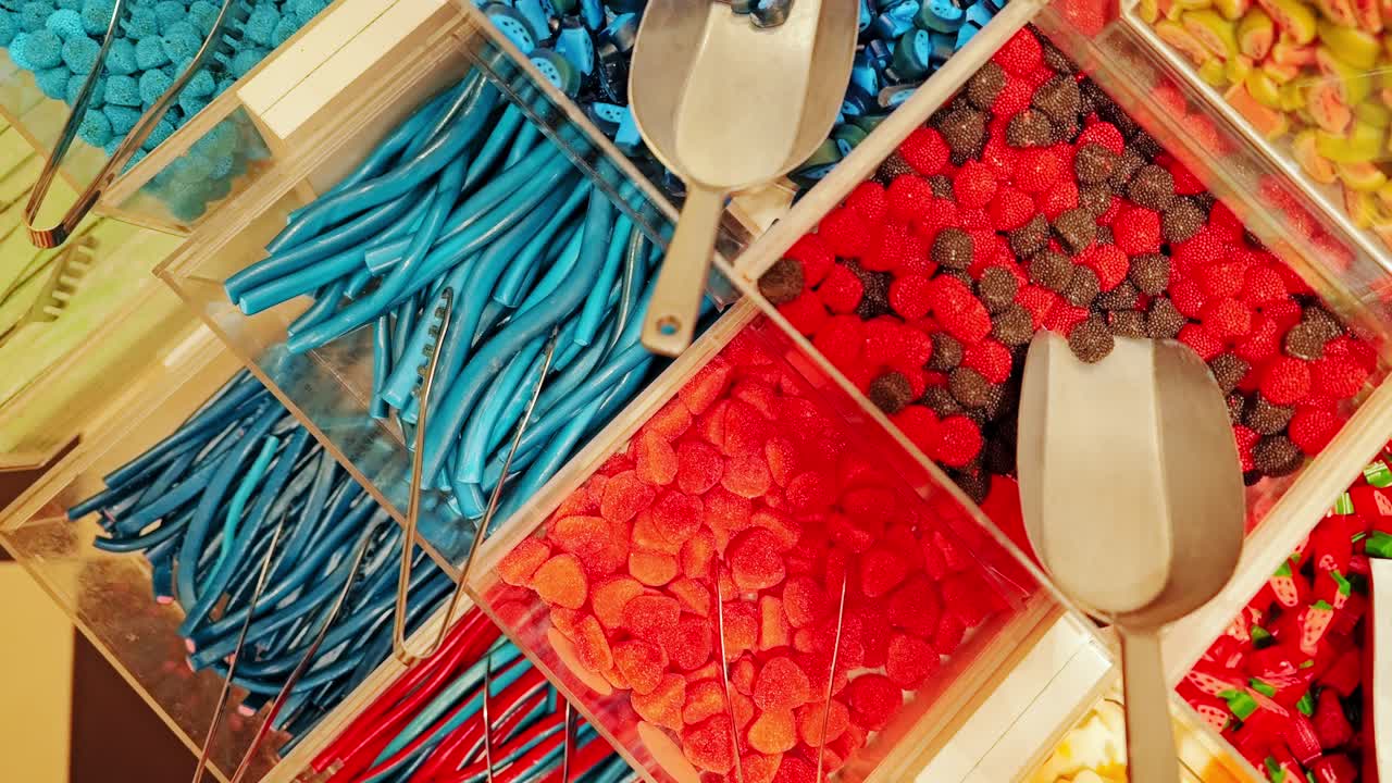 Colorful sweets display as concept of public health challenge and global demand