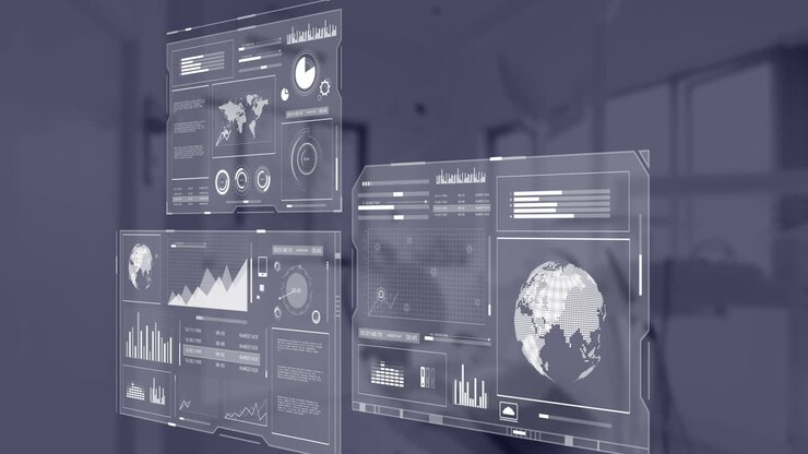 Animasjon av statistikk og databehandling over et kontor.