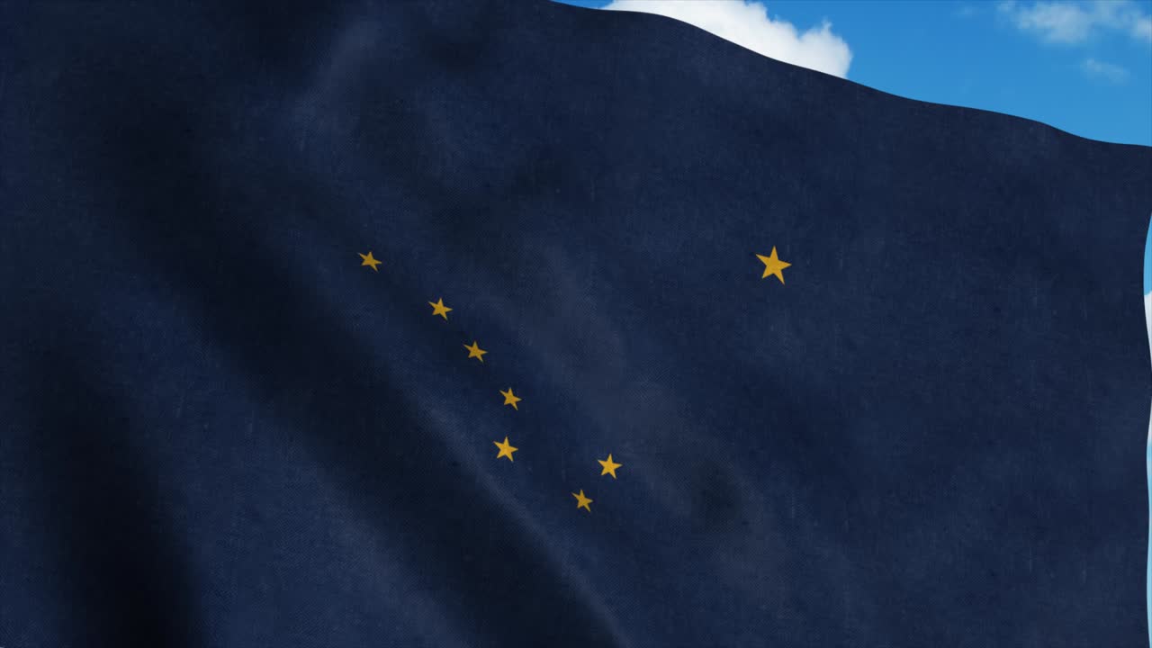 알래스카의 발이 바람에 흔들리고, 푸른 하늘의 배경.