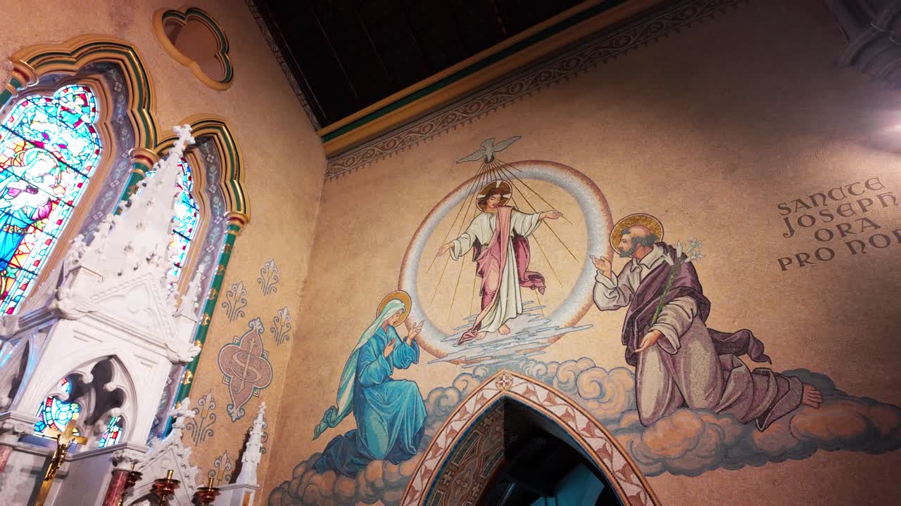 Ireland Epic Locations St Marys Cathedral Kilkenny City Ireland impressive wall painting and dramatic light through stained glass windows