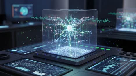 exploring the intricacies of quantum computing: a visual representation of data interactions in a cubic interface embedded with networked neurons