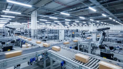 automated warehouse operations: advanced robotics and conveyor systems enhancing efficiency in package handling and logistics management