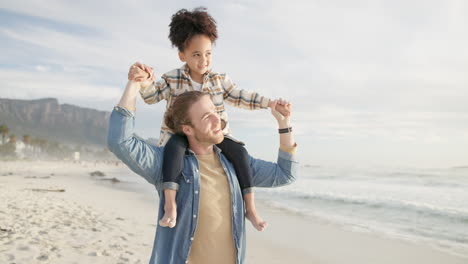 beach, dad and girl on holiday together