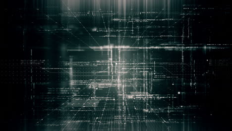 matriz de dados de fluxo abstrato futurista, telemetria e exibição de números criptografados com simulação de partículas para exibição frontal no fundo do loop do ambiente do espaço cibernético