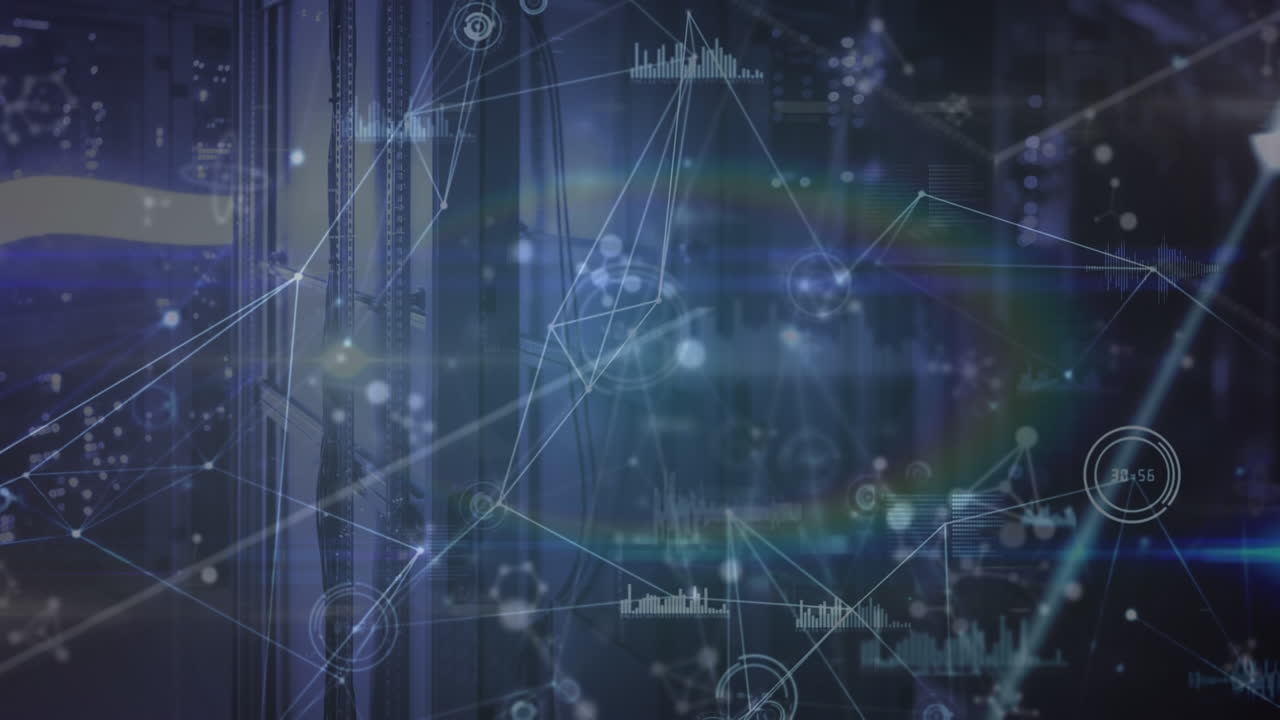 Animation of network of connections and data over servers