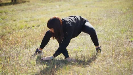 woman stretching outdoors