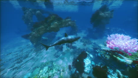 shark swimming in a vibrant coral reef