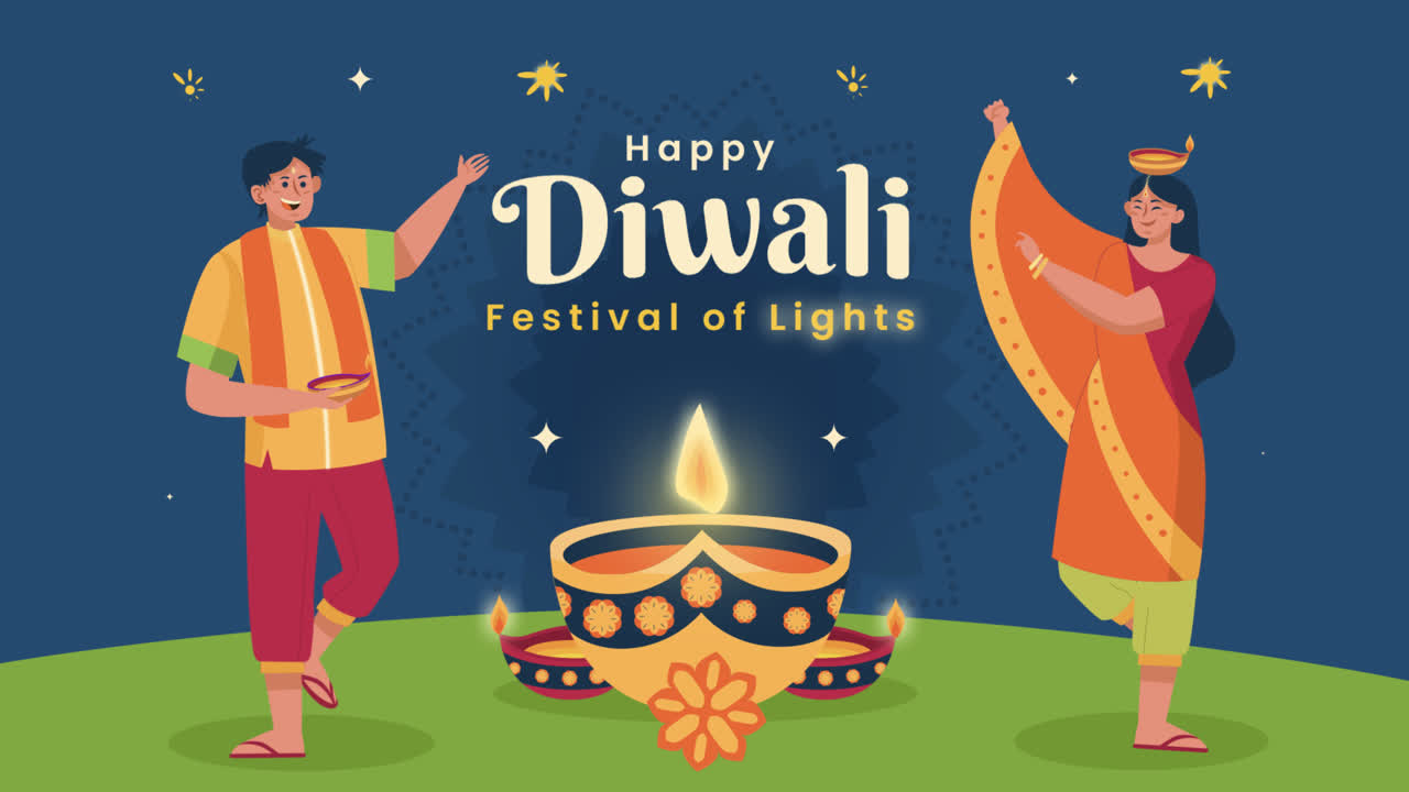 An animation of a Flat background for diwali hindu festival celebration