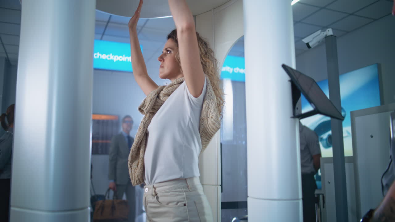 mujer pasando por la seguridad del aeropuerto