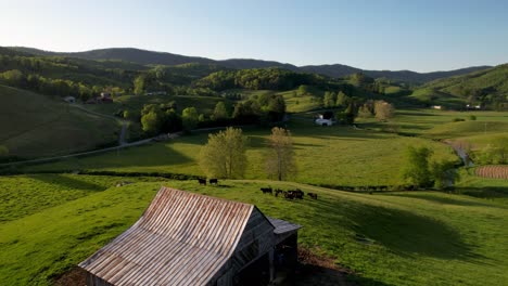 aerial-tilt-up-barn-in-bethel-nc,-north-carolina-in-spring