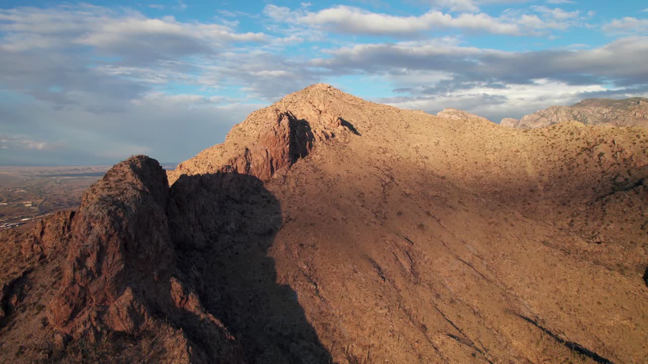 Gorgeous aerial panorama of a desert mountain ridge in Arizona, 4K
